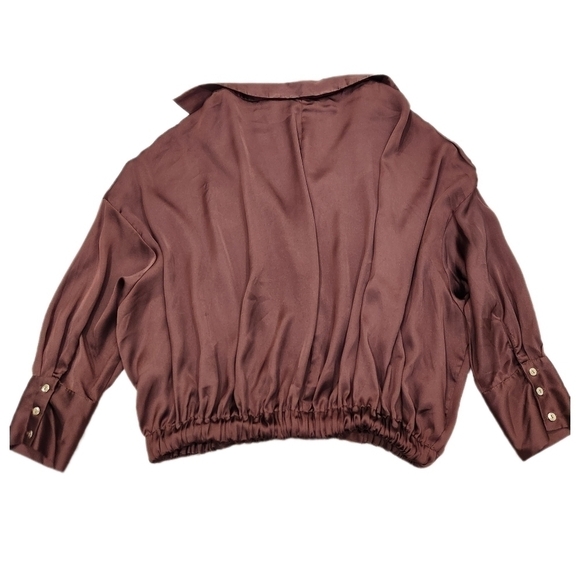 Zara Satin Effect Blouse, With Garter Band,Brown, Women's Large - Picture 7 of 12